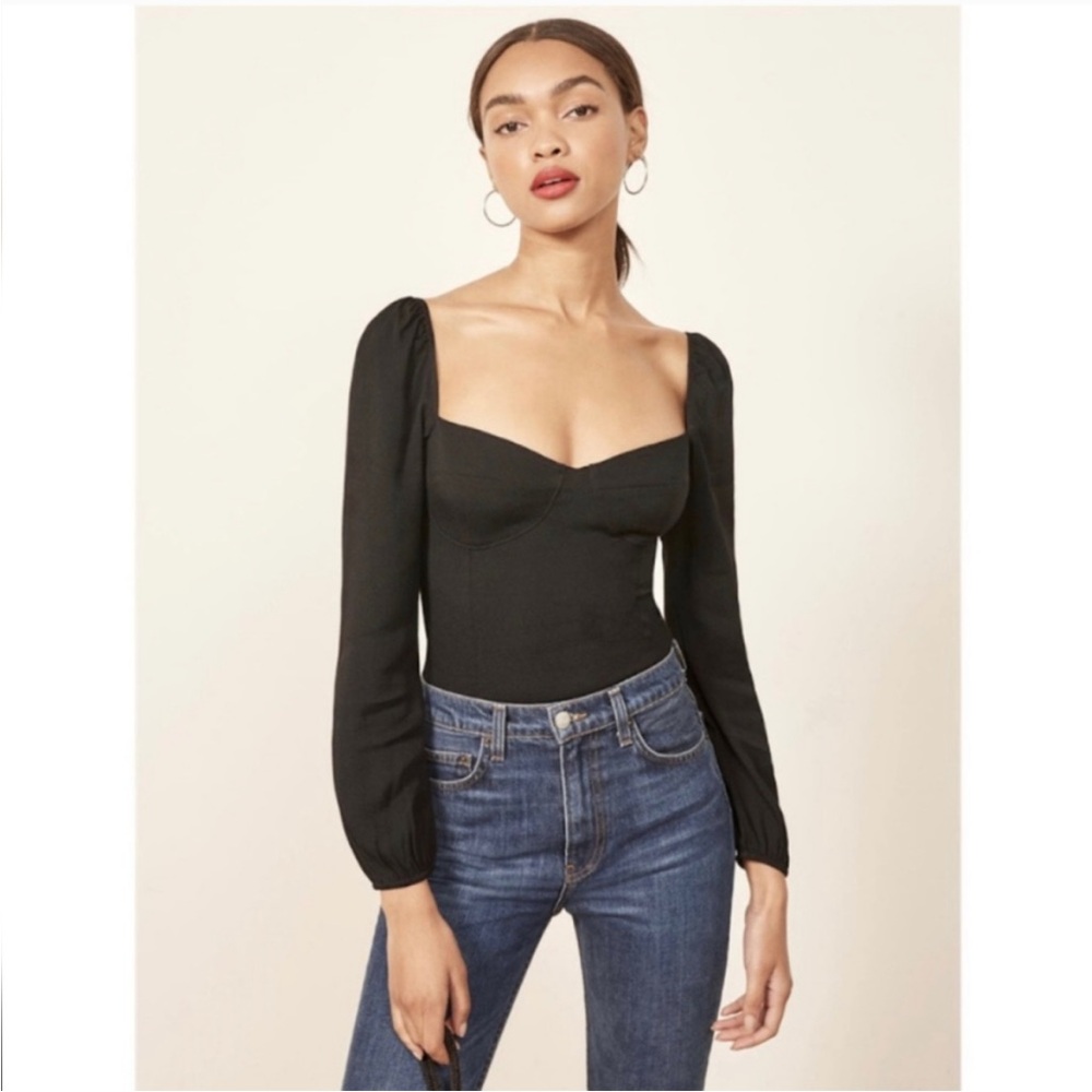 Reformation Reign Sweetheart Black Women's Size 0 Bodice Slim Fit Cropped Blouse